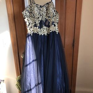 navy blue ball gown prom dress